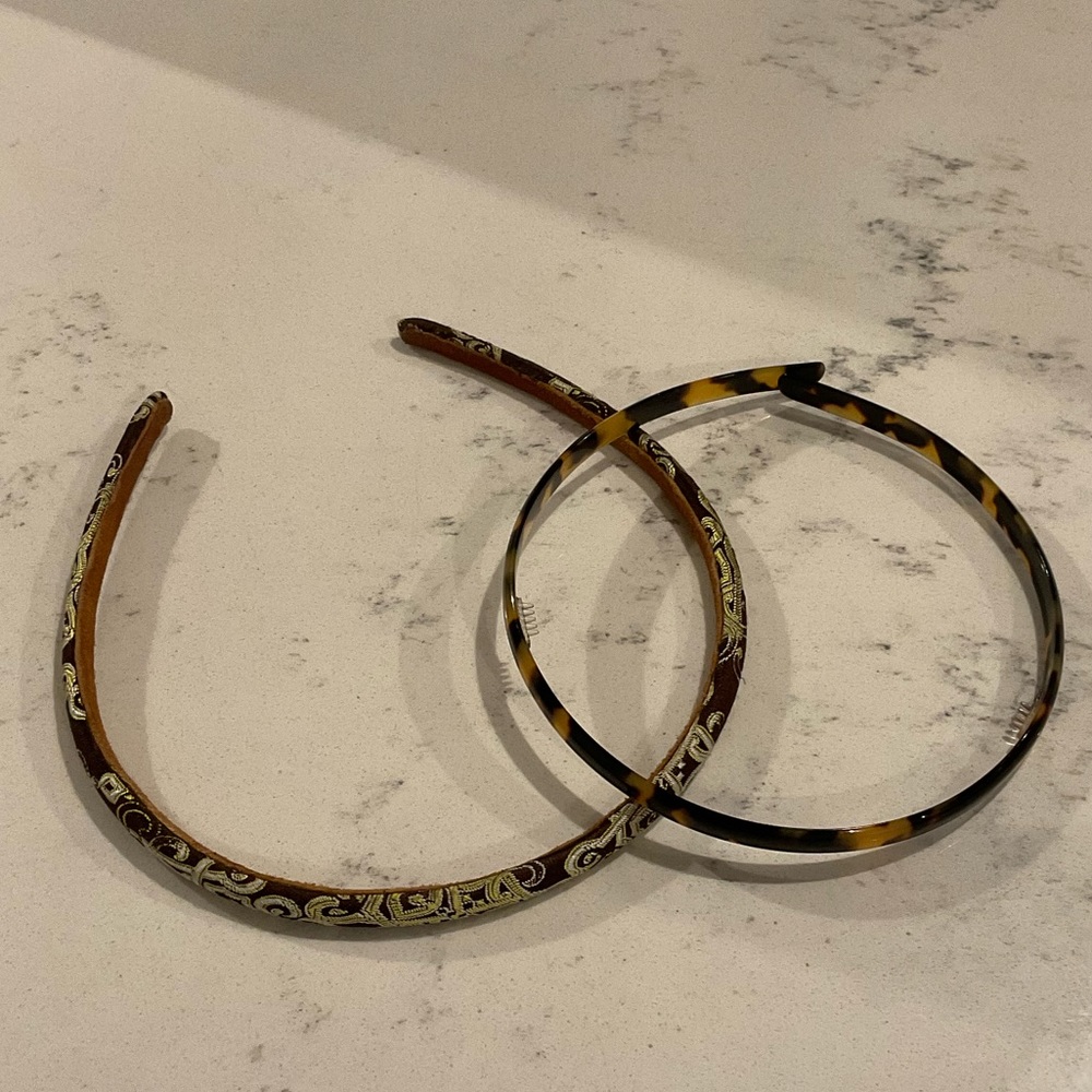 Narrow Headbands Set of 2, Tortoise Shell and Fabric.